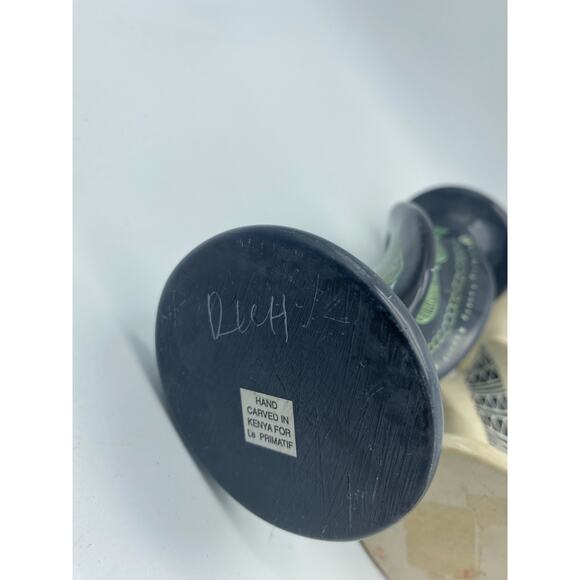 Boho Eclectic pair mismatched hand carved Soapstone candle holder Grey, white - Picture 5 of 7